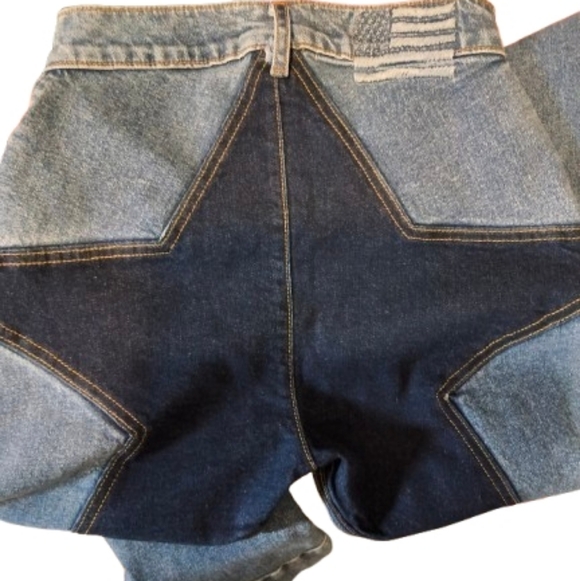 Revice Denim Star Patchwork Flare Jeans High Rise Two Tone Festival Y2K USA 25 - Picture 5 of 12